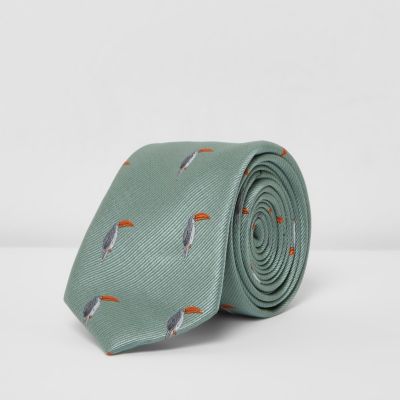 Blue toucan print tie